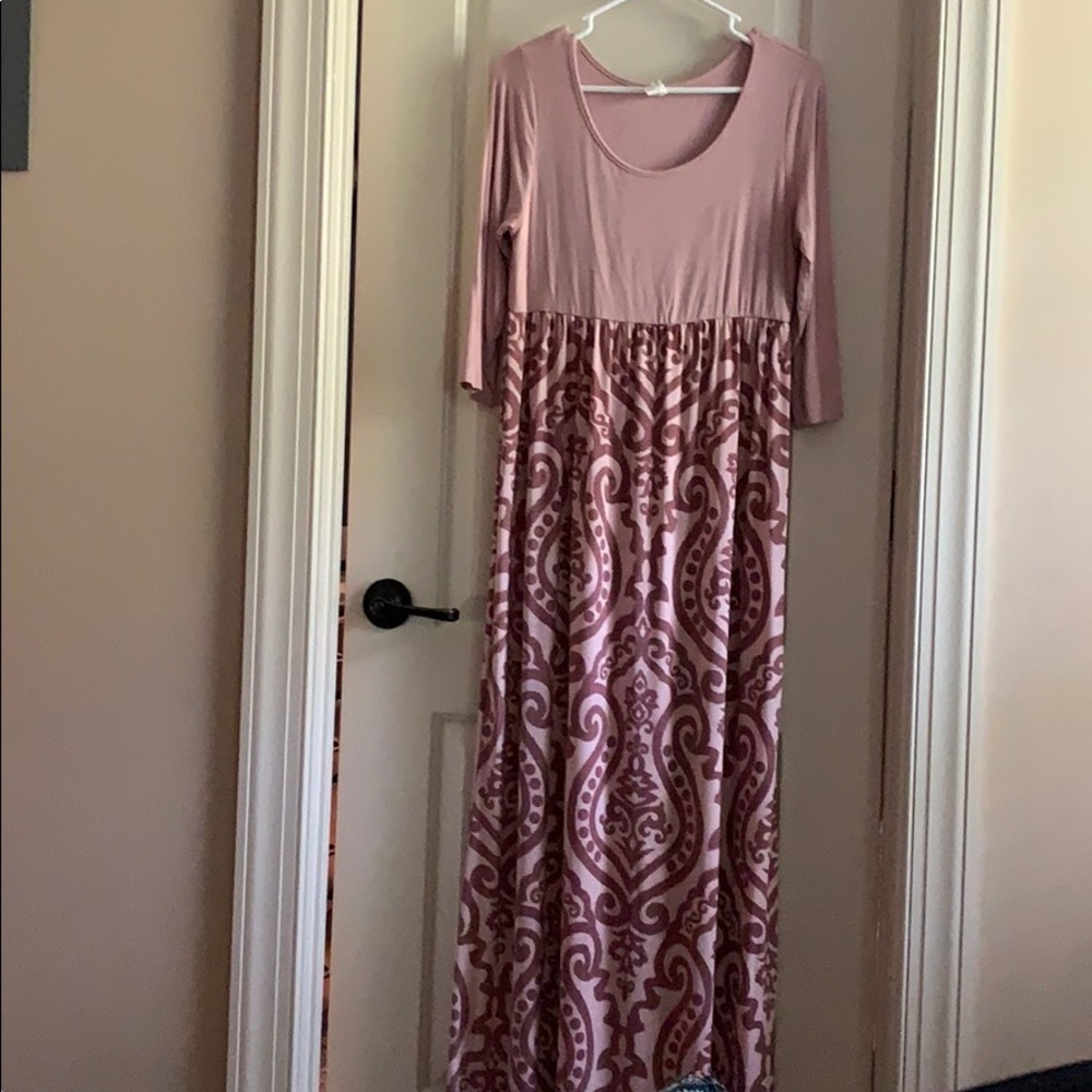 Mauve Colored Maxi Dress with patterned bottom